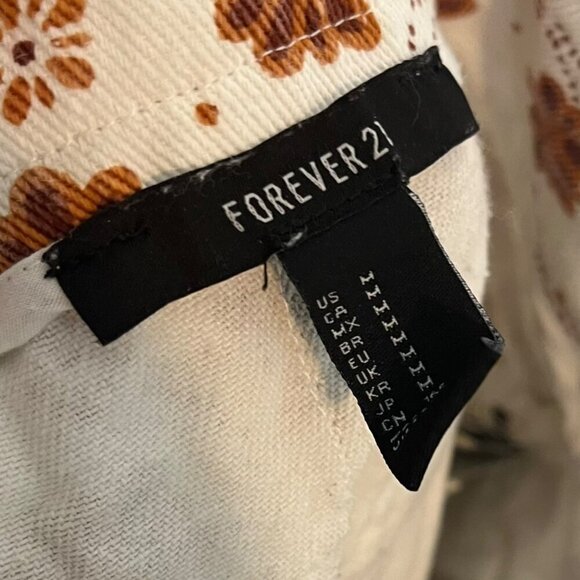 Forever 21 Women's M Denim Skirt White‎ Floral Retro 70s Style Mini High Waisted - Picture 4 of 4